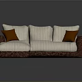 Modern Sectional Sofa with Beige Striped Cushions Brown Armrests and Throw Pillows
