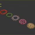 Red Gear Mechanical Equipment Arranged In Straight Line With Gray Background