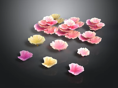 Colorful Flowers Scattered On Black Background With Pink Yellow And Other Hues 3d model