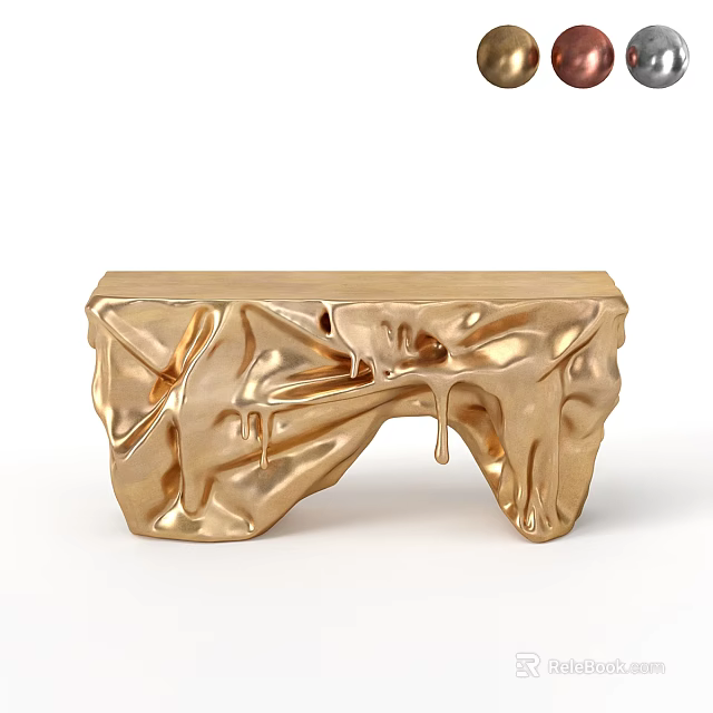 Modern Golden Console Table With Irregular Lava Like Texture And Unique Design 3d model 