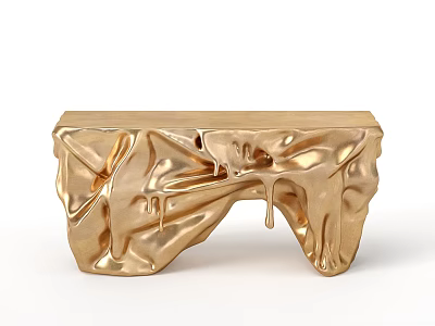 Modern Golden Console Table With Irregular Lava Like Texture And Unique Design 3d model