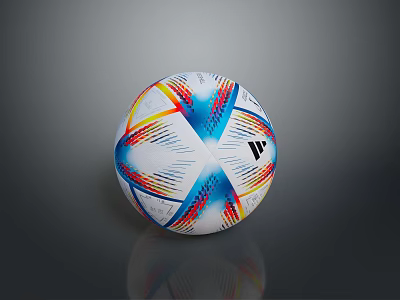 Vibrant White Soccer Ball With Blue Red Yellow Geometric Patterns And Brand Logo 3d model