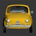 Yellow Vintage Small Car With Black Roof And Glossy Reflective Surface