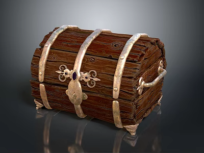 Vintage Wooden Storage Chest With Decorative Metal Straps And Clasp 3d model