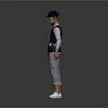 Man With Purple Hair In Purple Argyle Vest Gray Shirt Light Jeans And White Shoes