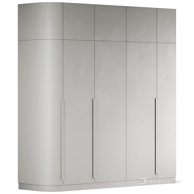 Modern Light Colored Wardrobe With Sleek Design And Long Metal Handles 3d model 