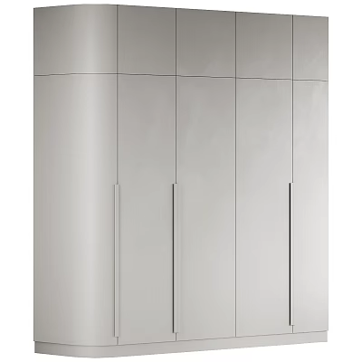 Modern Light Colored Wardrobe With Sleek Design And Long Metal Handles 3d model