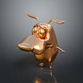 Golden 3D Cartoon Dog With Big Eyes Long Nose Floppy Ears And Dark Background Reflection