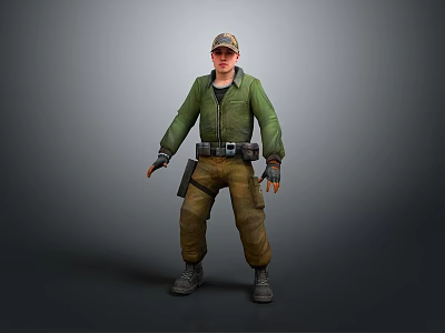 Daily Life Clothing And Accessories Set With Green Jacket Brown Pants Hat Gloves And Belt 3d model