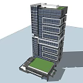 Modern High Rise Office Building With Glass Curtain Wall And Green Roof Design