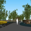 Natural Landscape Wall Surrounded By Bamboo With Wooden Arched Structure Water Pool And Stone Path