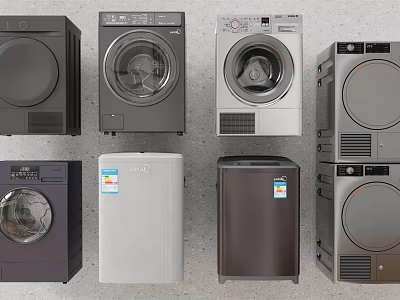Modern Household Appliances Collection Featuring Washing Machines And Refrigerators In Various Colors 3d model