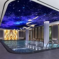 Luxurious Modern Swimming Pool With Starry Sky Ceiling And Floor To Ceiling Windows