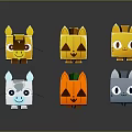 Cute Cube Shaped Cartoon Characters And Creatures In Yellow Orange White Gray With Smiling Faces