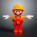 Cartoon Construction Worker Character With Yellow Hard Hat Red Overalls White Gloves And Tool Belt