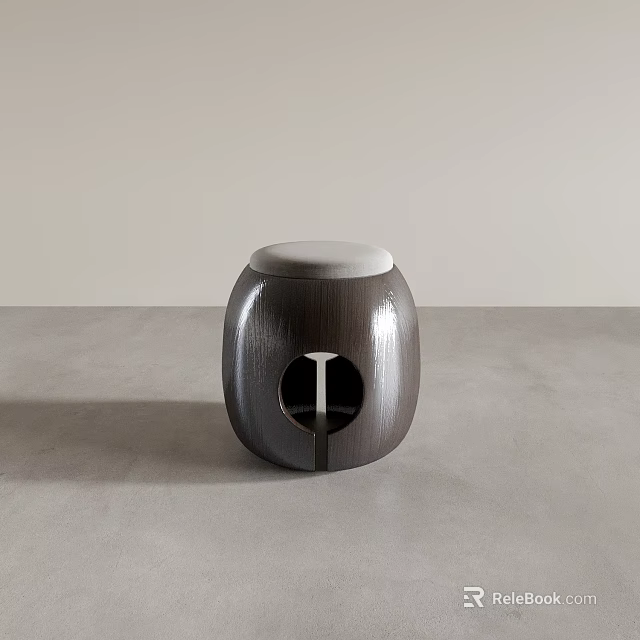 Dark Wooden Stool With White Padded Top And Circular Cutout In Modern Indoor Setting 3d model 