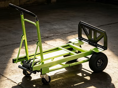 Industrial Equipment Green Heavy Duty Cart With Ergonomic Handle Sturdy Frame And Large Rubber Wheels 3d model
