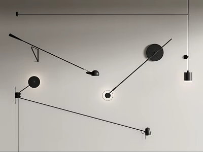 Modern Black Wall Lamps With Adjustable Arms And Circular Shades 3d model