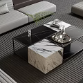 Modern Living Room Coffee Table with Marble Top and Black Metal Frame and Grey Sofa