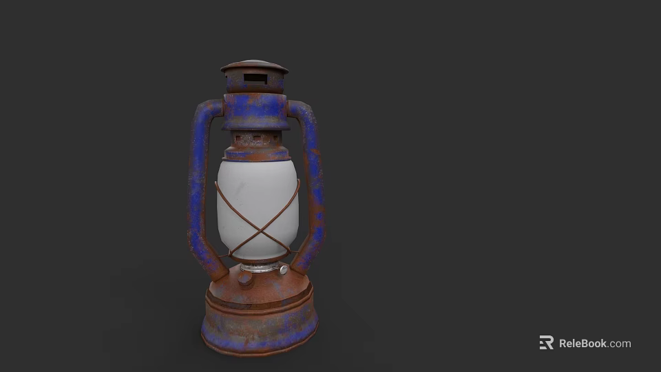 Vintage Style Candle Lamp With Blue And Brown Rusted White Shade And Crossed Metal Frame 3d model 