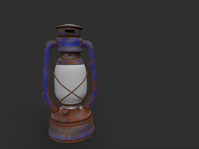 Vintage Style Candle Lamp With Blue And Brown Rusted White Shade And Crossed Metal Frame 3d model