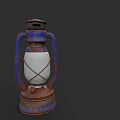 Vintage Style Candle Lamp With Blue And Brown Rusted White Shade And Crossed Metal Frame