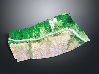 3D Terrain Model Featuring Green Vegetation White Path And Varied Landforms 3d model