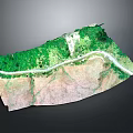3D Terrain Model Featuring Green Vegetation White Path And Varied Landforms