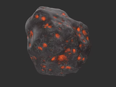 Dark Rock With Orange Glowing Spots On Irregular Surface And Black Background 3d model