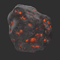 Dark Rock With Orange Glowing Spots On Irregular Surface And Black Background