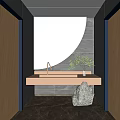 Modern Public Restroom Interior With Stylish Sink Mirror Plant And Stone Decoration