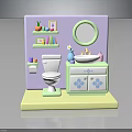 Miniature Bathroom Interior With Toilet Vanity Mirror Shelf And Decor Items