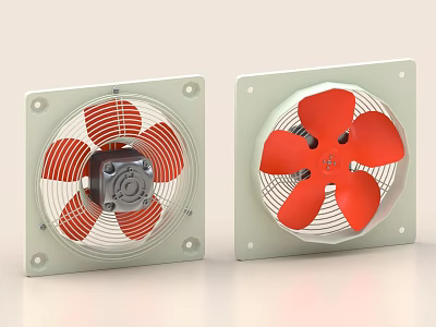 Two Square Exhaust Fans With Red Blades For Home Daily Electrical Appliances 3d model