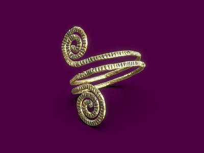 Elegant Golden Spiral Twisted Ring With Textured Bands On Purple Background 3d model