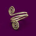 Elegant Golden Spiral Twisted Ring With Textured Bands On Purple Background