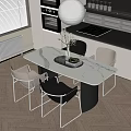 Modern Open Kitchen Dining Table And Chairs With White Marble Top And Metal Frame