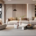 Contemporary Living Room Interior With Sectional Sofa Coffee Tables And Floor Lamp