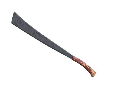 Traditional Ornate Weapon With Black Blade And Patterned Brown Handle 3d model