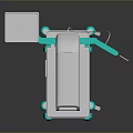 White And Teal Mobile Medical Cart With Display Screen And Shelves On Wheels