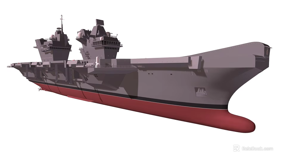 Modern Military Weapon Warship With Large Deck Gray Hull And Red Bottom 3d model 