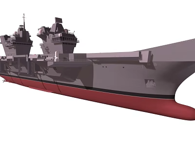 Modern Military Weapon Warship With Large Deck Gray Hull And Red Bottom 3d model