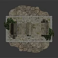Ancient Stone Arch Door With Intricate Metal Decorations And Green Plants On Stone Base
