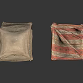 Fabric Household Items Including Brown Square Storage Box And Striped Seating Cushion