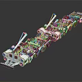 White And Red Model Train With Multiple Carriages And Mechanical Details 3d model