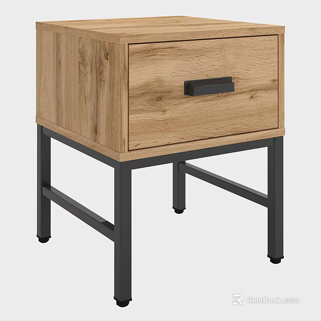 Modern Minimalist Storage Cabinet With Oak Wood Body And Metal Legs Design 3d model 