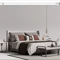 Modern Double Bed Bedroom Interior With Nightstands Lamps Bench And Rug