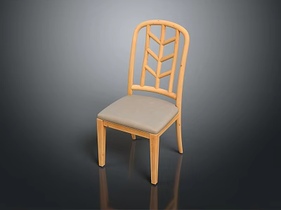 Wooden Dining Chair With Unique Geometric Back Design And Soft Gray Upholstered Seat For Modern Home 3d model