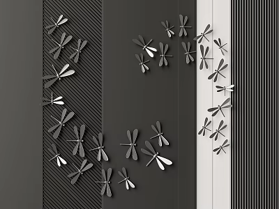 Stylish Dragonfly Shaped Wall Decor On Black Background With Striped Patterns 3d model