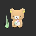 Cute Brown Cartoon Bear With Yellow Ears Holding Colorful Balls And Green Grass