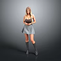 3D Female Character Wearing Brown Top Plaid Skirt And Black Boots